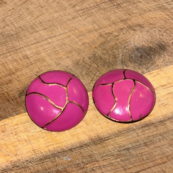 Pink Enamel Earrings - Picture 1 of 2